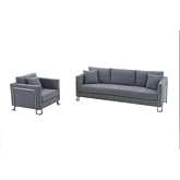 Heritage 2 Piece Sofa & Chair Set in Gray Fabric & Brushed Stainless