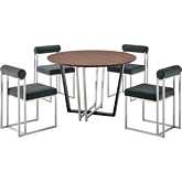 Joana & Anastasia 5 Piece Dining Set in Brushed Stainless Steel, Walnut & Charcoal Fabric