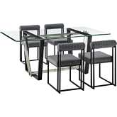 Kai & Anastasia 5 Piece Dining Set in Matte Black Iron, Glass & Anchor Gray Fabric