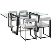 Kai & Anastasia 5 Piece Dining Set in Matte Black Iron, Glass & Light Gray Fabric