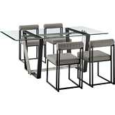 Kai & Anastasia 5 Piece Dining Set in Matte Black Iron, Glass & Light Gray Leatherette