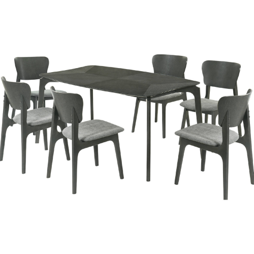 Kalia 7 Piece Dining Set in Gray Finish Wood & Gray Fabric