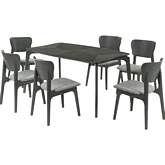 Kalia 7 Piece Dining Set in Gray Finish Wood & Gray Fabric