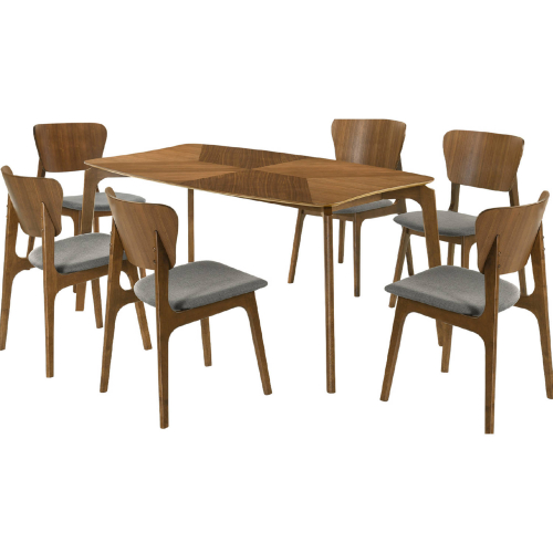 Kalia 7 Piece Dining Set in Walnut Finish Wood & Charcoal Fabric