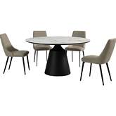 Knox & Genesis 5 Piece Dining Set in White Stone, Black Metal & Taupe Leatherette