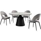 Knox & Lucia 5 Piece Dining Set in White Stone, Black Metal & Gray Fabric