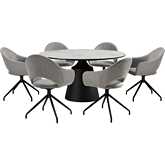 Knox & Pria 7 Piece Dining Set in Stone, Black Metal & Gray Fabric