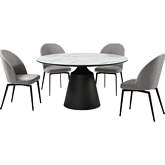 Knox & Sunny 5 Piece Dining Set in White Stone, Black Metal & Gray Fabric