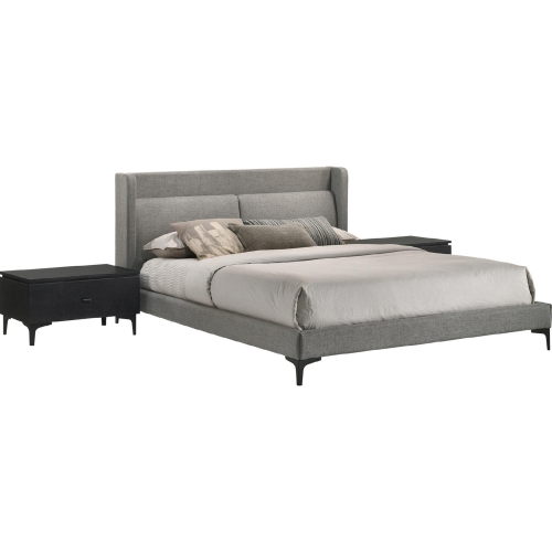 Legend 3 Piece Queen Bedroom Set in Gray Fabric King & Black Metal