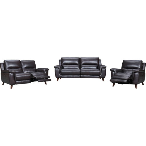 Lizette Power Reclining 3 Piece Sofa Set with USB in Coffee Top Grain Brown Leather