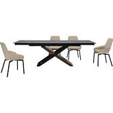 Milena & Shilo 5 Piece Dining Set in Stone, Walnut, Black & Champagne Leatherette