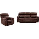 Montague Dual Power Reclining Sofa & Recliner Set in Brown Leather