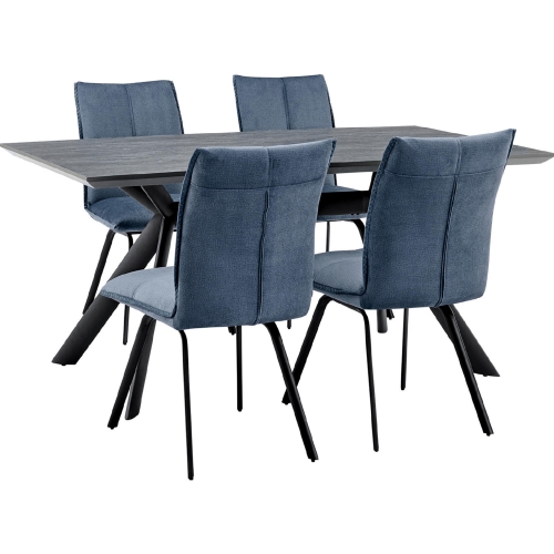 Margot & Rylee 5 Piece Dining Set in Black, Charcoal & Blue Fabric