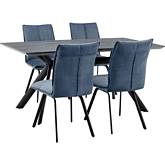 Margot & Rylee 5 Piece Dining Set in Black, Charcoal & Blue Fabric