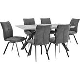 Margot & Rylee 7 Piece Dining Set in Black, Light Gray & Gray Fabric