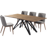 Modena & Wade 5 Piece Dining Set in Walnut, Black Metal & Gray Fabric