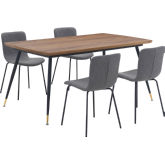 Messina & Gillian 5 Piece Dining Set in Walnut, Black Metal & Grey Leatherette