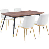 Messina 5 Piece Dining Set in Walnut, Black Metal & White Grey Velvet