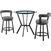 Naomi & Bryant 3 Piece Counter Dining Set in Grey Leatherette & Black