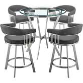 Naomi & Chelsea 5 PC Counter Dining Set in Grey Leatherette & Steel