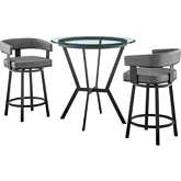 Naomi & Lorin 3 Piece Counter Dining Set in Grey Leatherette & Black