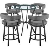 Naomi & Lorin 5 Piece Counter Dining Set in Grey Leatherette & Black