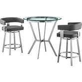 Naomi & Lorin 3 PC Counter Dining Set in Grey Leatherette & Steel