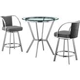 Naomi & Livingston 3 PC Counter Dining Set in Grey Leatherette & Steel