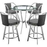 Naomi & Livingston 5 PC Counter Dining Set in Grey Leatherette & Steel