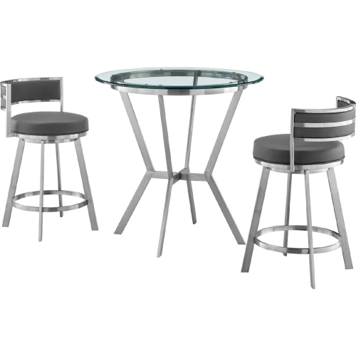 Naomi & Roman 3 PC Counter Dining Set in Grey Leatherette & Steel