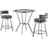 Naomi & Roman 3 PC Counter Dining Set in Grey Leatherette & Steel
