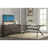 Nevada 78" Dining Table & Sideboard Set in Dark Brown Oak & Metal