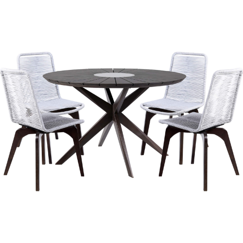 Oasis & Island Outdoor 5 Piece Dining Set in Dark Wood, Gray Stone & Gray Rope
