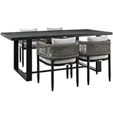 Alegria Outdoor 5 PC Dining Set in Black Aluminum, Grey Rope & Fabric