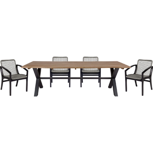 Glendora & Beckham Outdoor 5 Piece Live Edge Dining Set in Eucalyptus Wood & Gray Rope