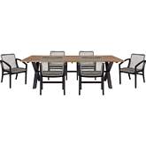 Glendora & Beckham Outdoor 7 Piece Live Edge Dining Set in Eucalyptus Wood & Gray Rope