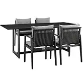 Cayman Outdoor 5 PC Dining Set in Black Aluminum & Grey Fabric