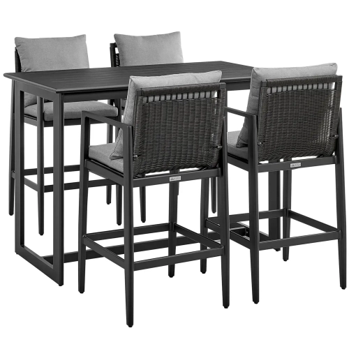 Cayman Outdoor 5 PC Bar Set in Black Aluminum & Grey Fabric