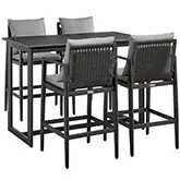 Cayman Outdoor 5 PC Bar Set in Black Aluminum & Grey Fabric