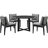 Cayman Outdoor 5 PC Round Dining Set in Black Aluminum & Grey Fabric