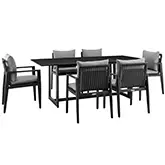 Cayman Outdoor 7 PC Dining Set in Black Aluminum & Grey Fabric