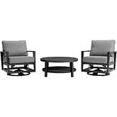 Cayman 3 Piece Outdoor Arm Chair Set in Black Aluminum & Dark Gray Fabric