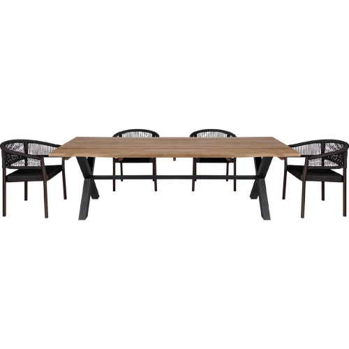 Glendora & Doris Outdoor 5 Piece Live Edge Dining Set in Eucalyptus Wood & Black Rope