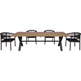 Glendora & Doris Outdoor 5 Piece Live Edge Dining Set in Eucalyptus Wood & Black Rope