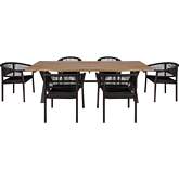 Glendora & Doris Outdoor 7 Piece Live Edge Dining Set in Eucalyptus Wood & Black Rope