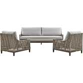 Grenada 4 Piece Outdoor Sofa Set in Wicker, Gray Aluminum & Fabric