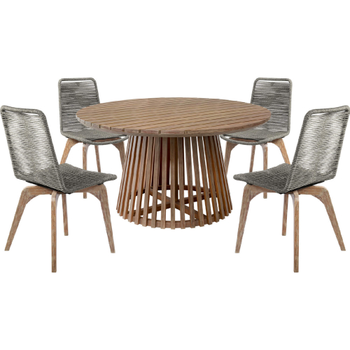 Escondido & Island Outdoor 5 Piece Dining Set in Eucalyptus Wood & Gray Rope