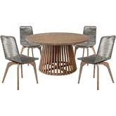 Escondido & Island Outdoor 5 Piece Dining Set in Eucalyptus Wood & Gray Rope