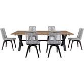 Glendora & Island Outdoor 7 Piece Live Edge Dining Set in Eucalyptus Wood & Silver Rope