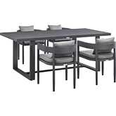 Menorca Outdoor 5 PC Dining Set in Aluminum & Grey Fabric